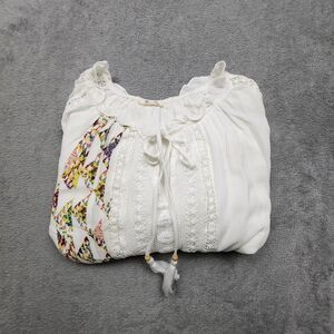 Miss Me Womens M Boho Patchwork Peasant Top White Rayon Lace Crochet Festival